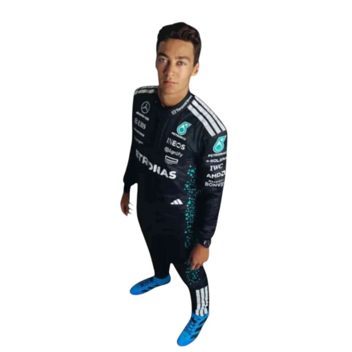 Discover the exclusive George Russell Mercedes-AMG Petronas 2025 F1 replica race suit. Perfect for fans and collectors, embody the spirit of racing excellence.