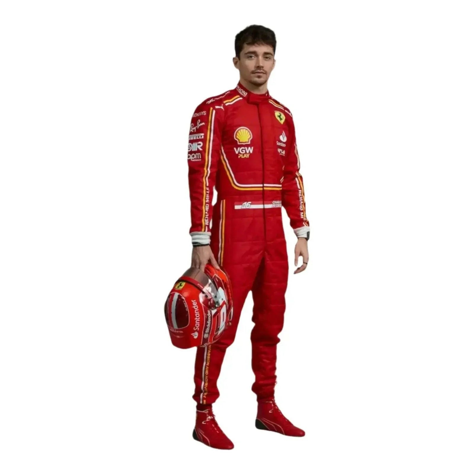 Discover the 2024 Charles Leclerc replica suit, designed for true fans. Experience the thrill of racing with authentic style and unmatched quality.
