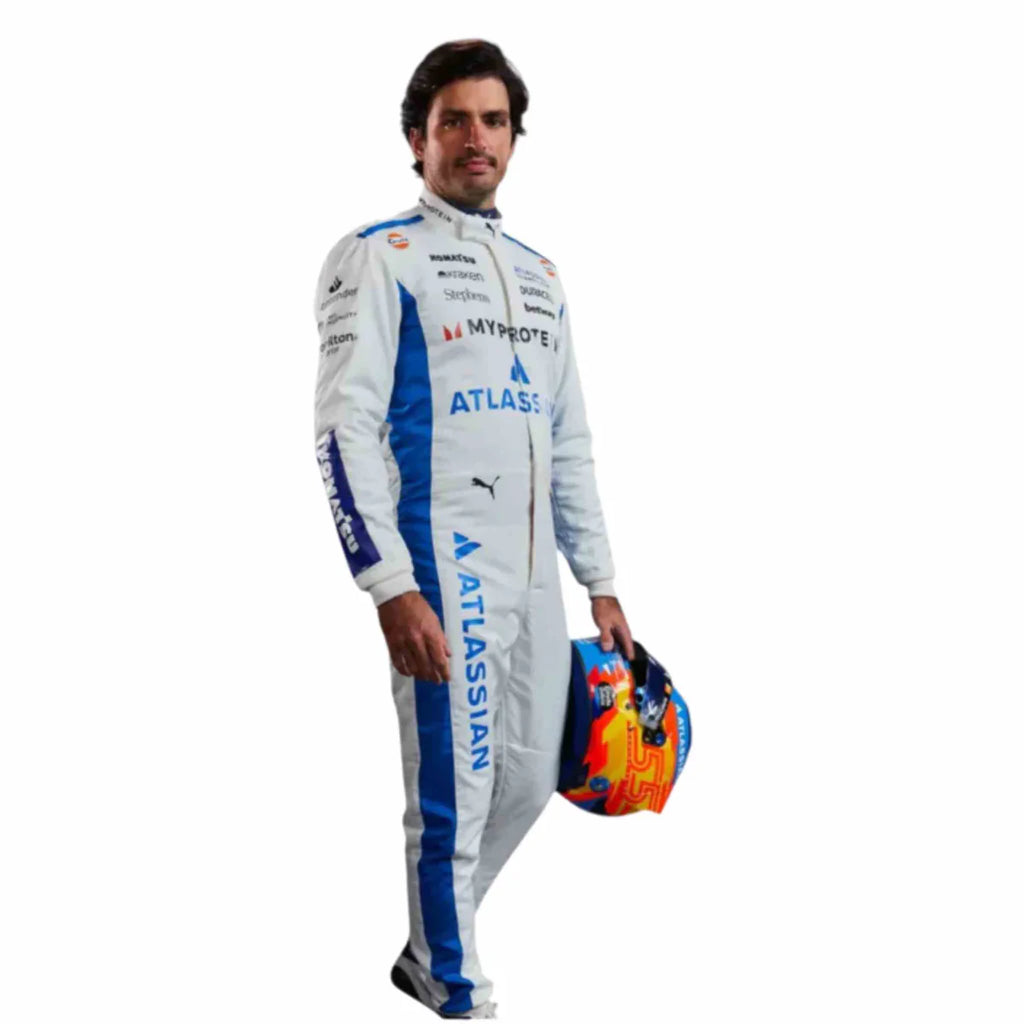Discover the exclusive details of Carlos Sainz's 2025 F1 race suit, featuring cutting-edge design and technology that enhances performance on the track